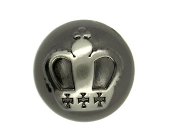 Metal Buttons - Shiny Gunmetal Embossed Crown Metal Shank Domed Buttons - 17mm - 11/16 inch - 6 pcs