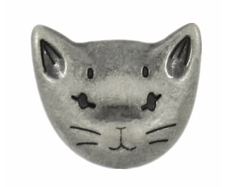 Metal Buttons - Cat Gray Silver Metal Shank Buttons  - 18mm - 3/4 inch - 6 pcs