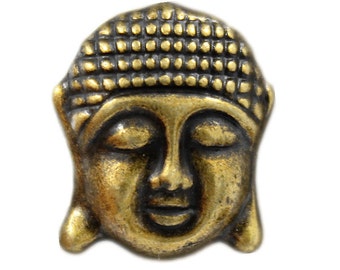 Zen Metal Buttons - Buddha Head Antique Brass Metal Shank Buttons - 16mm - 5/8 inch - 3 pcs