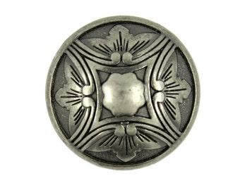 Metal Buttons - Damascus Embossed Flower Gray Silver Metal Shank Buttons - 25mm - 1 inch - 6 pcs