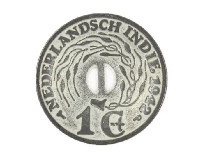 Metal Buttons - 1942 Nederlandsch Indie Silver Coin 2 holes Concave Buttons.With Double-sided Pattern - 28mm - 1 1/8 inch - 50 pcs
