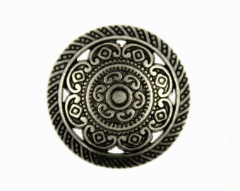 Metal Buttons - Metal Lacework Filigree Gray Silver Metal Shank Buttons - 23mm - 7/8 inch - 6 pcs