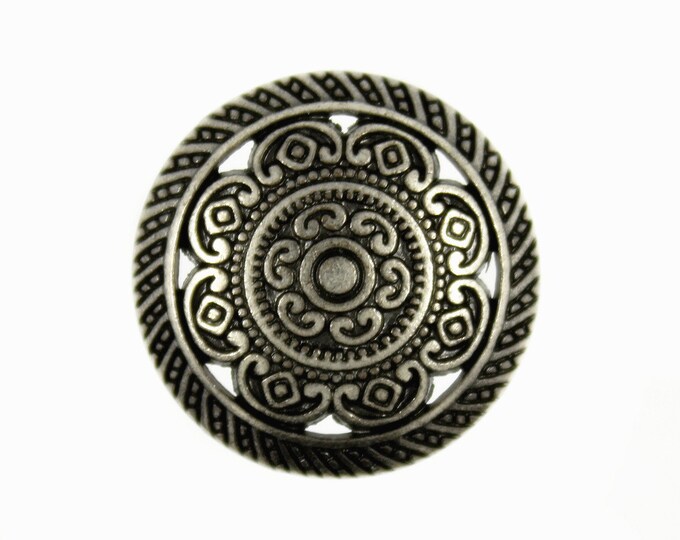 Metal Buttons - Metal Lacework Filigree Gray Silver Metal Shank Buttons - 23mm - 7/8 inch - 6 pcs