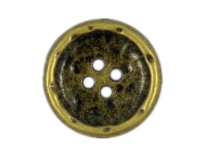 Metal Buttons - Hammered Surface Thicken Border Design Antiqued Brass Metal Hole Buttons - 22mm - 7/8 inch - 6 pcs
