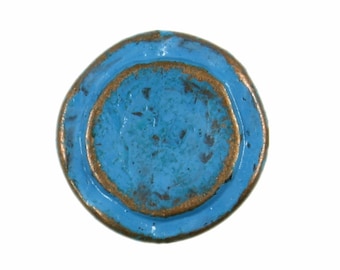 Metal Buttons - Rustic Copper Circles Metal Shank Buttons in Blue Color - 14mm - 9/16 inch - 6 pcs