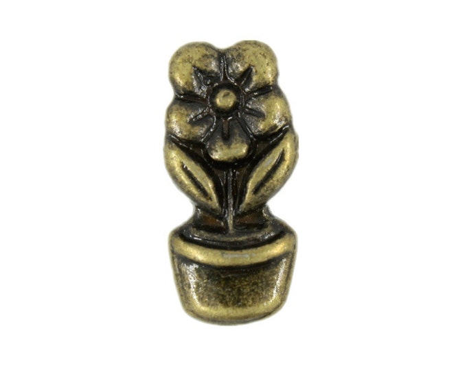 Metal Buttons - Potted Flower Antique Brass Metal Shank Buttons - 18mm - 11/16 inch - 4 pcs