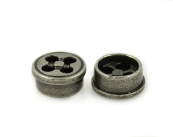 Metal Buttons - Small Cylindrical Hole Gray Silver Buttons - 9mm - 5/16 inch - 6 pcs