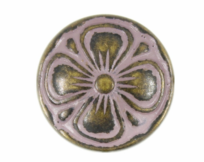Metal Buttons - Brass Clover Metal Shank Buttons in Retro Purple Color - 15mm - 5/8 inch - 6 pcs