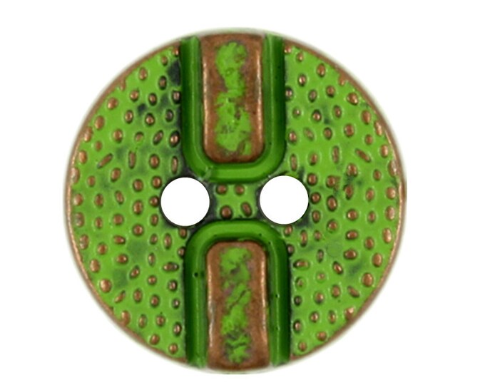 Metal Buttons - Green Copper Locking Device Design Holes Buttons - 12mm - 1/2 inch - 6 pcs