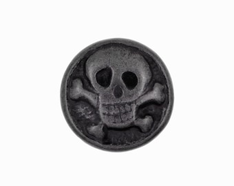 Metal botones - Funky cráneo Gunmetal Metal caña - 23mm - 7/8 pulg - 6 piezas
