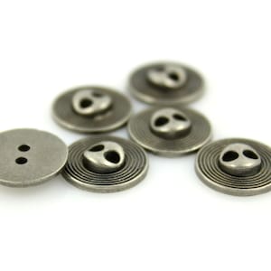 Metal Buttons - Circles Edge Gray Silver Metal Hole Buttons - 13mm - 1/2 inch - 6 pcs