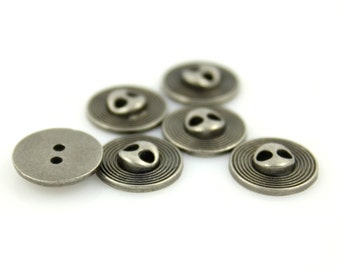 Metal Buttons - Circles Edge Gray Silver Metal Hole Buttons - 13mm - 1/2 inch - 6 pcs