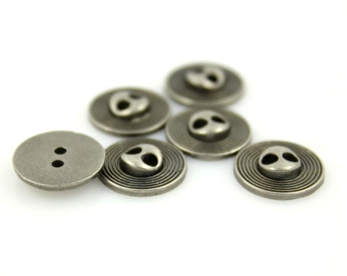 Metal Buttons - Circles Edge Gray Silver Metal Hole Buttons - 13mm - 1/2 inch - 6 pcs