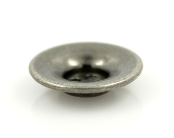 Metal Buttons - Funnel Shaped Gray Silver Hole Buttons - 25mm - 1 inch - 6 pcs