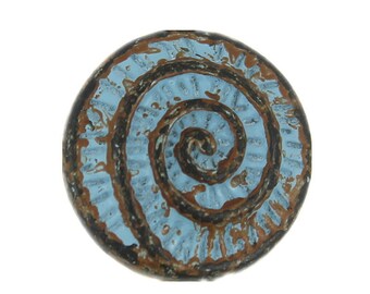 Shell Metal Buttons - Spiral Shell Blue Patina Metal Shank Buttons - 15mm - 5/8 inch - 3 pcs