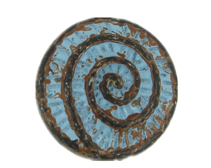 Shell Metal Buttons - Spiral Shell Blue Patina Metal Shank Buttons - 15mm - 5/8 inch - 3 pcs
