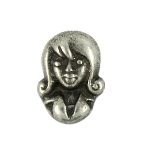 Metal Buttons - Girl Metal Shank Buttons in Antique Silver Color - 15mm - 5/8 inch - 6 pcs