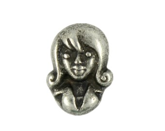 Metal Buttons - Girl Metal Shank Buttons in Antique Silver Color - 15mm - 5/8 inch - 6 pcs