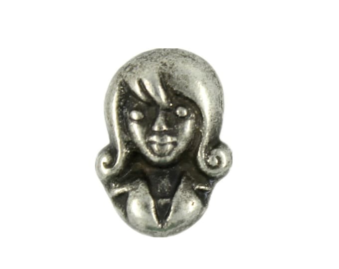Metal Buttons - Girl Metal Shank Buttons in Antique Silver Color - 15mm - 5/8 inch - 6 pcs