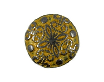 Metal Buttons - Damascene Carvings Design Retro Orange Paint Gunmetal Shank Buttons - 10mm - 3/8 inch - 6 pcs