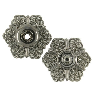 Hexagonal Filigree Metal Snap Buttons in Gunmetal Color - 21mm - 13/16 inch - 5 sets
