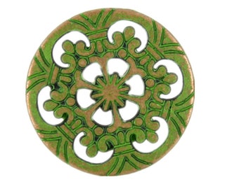 Metal Buttons - Openwork Snowflake Six Holes Green Copper Metal Buttons - 20mm - 3/4 inch - 6 pcs