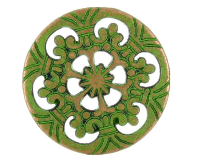 Metal Buttons - Openwork Snowflake Six Holes Green Copper Metal Buttons - 20mm - 3/4 inch - 6 pcs