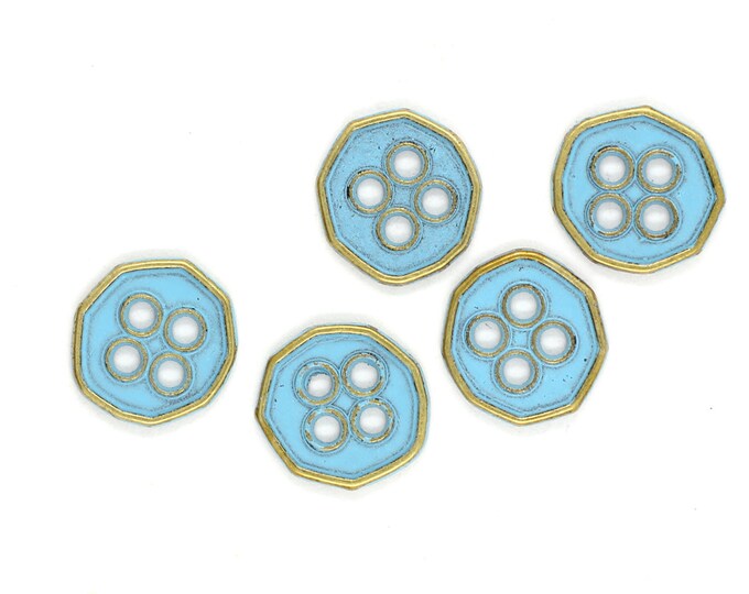 Metal Buttons - Heptagon Light Blue 4 holes Buttons - 11mm - 7/16 inch - 6 pcs