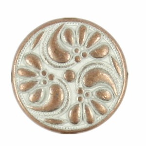 Metal Buttons - Copper White Flower Swirl Metal Shank Buttons - 11mm - 7/16 inch - 6 pcs