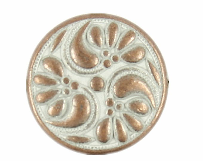 Metal Buttons - Copper White Flower Swirl Metal Shank Buttons - 11mm - 7/16 inch - 6 pcs
