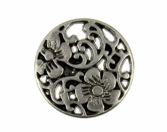 Botones de metal de la flor - flor vinea abierta gris plata metal shank botones - 25 mm - 1 pulgada - 6 piezas