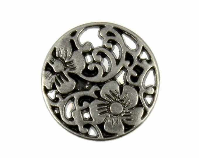 Flower Metal Buttons - Flower Vine Openwork Gray Silver Metal Shank Buttons - 25mm - 1 inch - 6 pcs