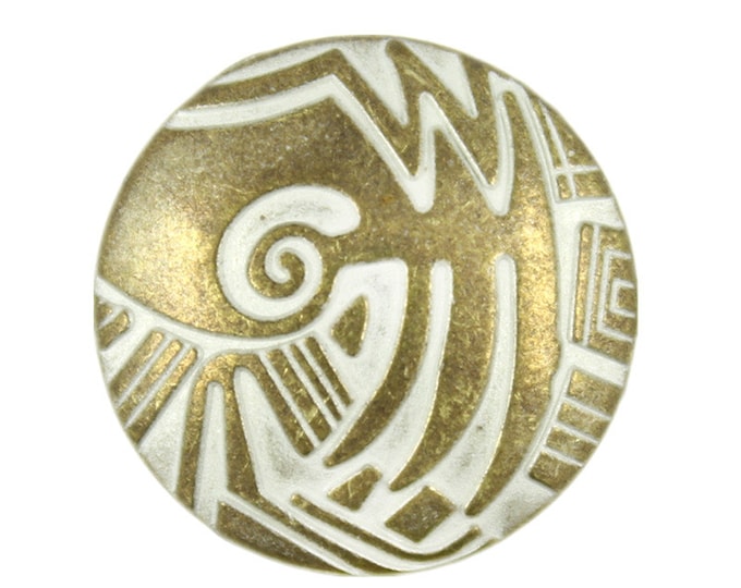 Metal Buttons - Pictograph Pattern Brass White Metal Shank Buttons - 20mm - 3/4 inch - 6 pcs