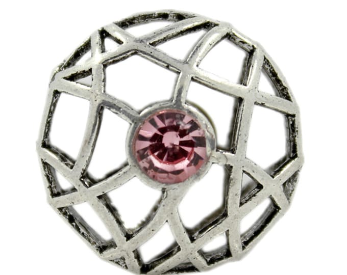 Metal Buttons - Pink Crystal on 3D Round Cage Antique Silver Metal Shank Buttons - 20mm - 3/4 inch - 1 piece