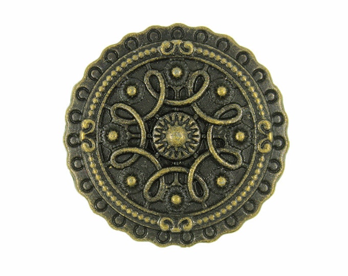 Metal Buttons - Celtic Round Shield Retro Brass Metal Shank Buttons - 25mm - 1 inch - 6 pcs