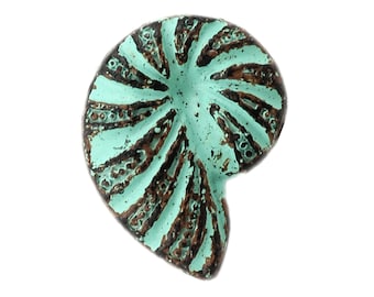 Metal Buttons - Ammonite Mint Patina Metal Shank Buttons - 20mm - 3/4 inch - 6 pcs