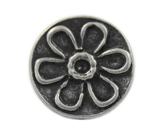 Flower Metal Buttons - Antique Silver Daisy Pattern Metal Shank Buttons - 15mm - 5/8 inch - 3 pcs