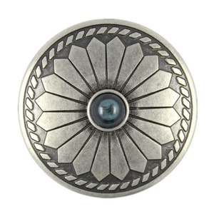 Flower Pattern Blue Turquoise Concho Style Gray Silver Metal Shank Buttons - 33mm - 1 1/4 inch - 6 pcs