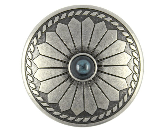 Flower Pattern Blue Turquoise Concho Style Gray Silver Metal Shank Buttons - 33mm - 1 1/4 inch - 6 pcs