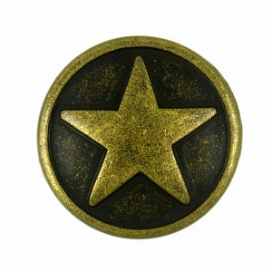 Star Metal Buttons - Star Metal Shank Buttons in Antique Brass Color - 18mm - 11/16 inch - 6 pcs