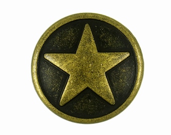 Star Metal Buttons - Star Metal Shank Buttons in Antique Brass Color - 18mm - 11/16 inch - 6 pcs