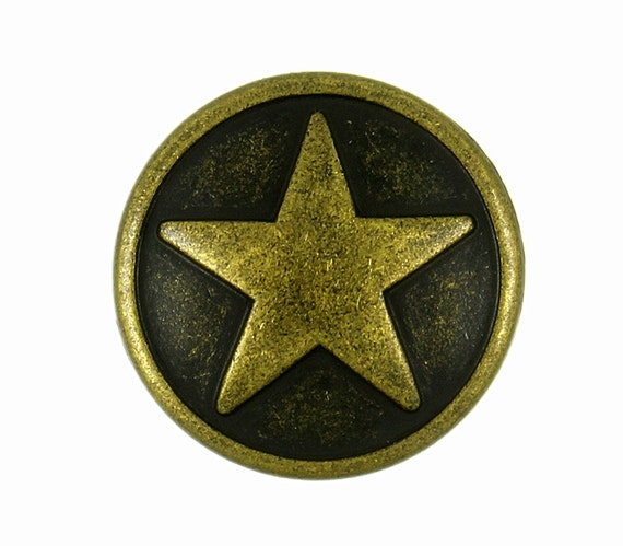 Star Metal Buttons - Star Metal Shank Buttons in Antique Brass Color - 18mm  - 11/16 inch - 6 pcs