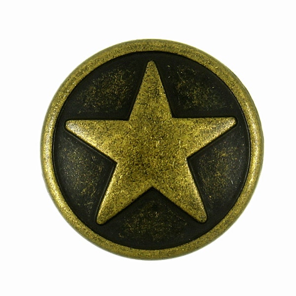 Star Metal Buttons - Star Metal Shank Buttons in Antique Brass Color - 18mm - 11/16 inch - 6 pcs