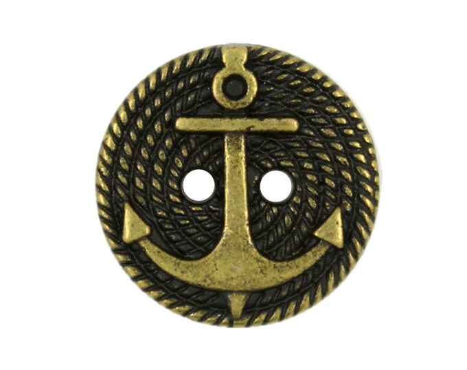 Metal Buttons - Antique Brass Chain And Anchor Metal Hole Buttons - 18mm - 0.71 inch - 6 pcs
