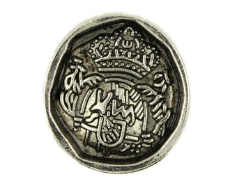 Metal Buttons - Irregular Round Oracle Emblem Retro Silver Metal Shank Buttons - 18mm - 3/4 inch - 6 pcs