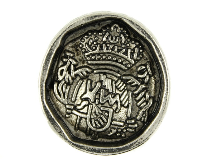 Metal Buttons - Irregular Round Oracle Emblem Retro Silver Metal Shank Buttons - 18mm - 3/4 inch - 6 pcs