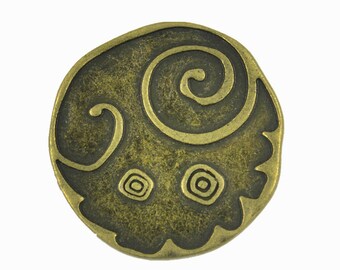 Metal Buttons - Swirl and Circles Metal Shank Buttons in Antiqued Brass - 27mm - 1 1/16 inch - 4 pcs