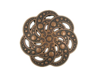 Metal Buttons - Copper Openwork Spiral Floral Domed Metal Shank Buttons - 19mm - 3/4 inch - 6 pcs