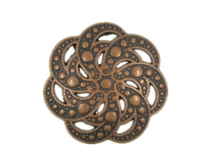 Metal Buttons - Copper Openwork Spiral Floral Domed Metal Shank Buttons - 19mm - 3/4 inch - 6 pcs