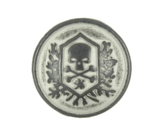 Metal Buttons - Gunmetal Black Skull Emblem Pattern Metal Shank Buttons - 15mm - 5/8 inch - 6 pcs